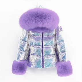 2022  jacket embroidered sequins oversized  real fox fur collar winter thickened warm hooded women