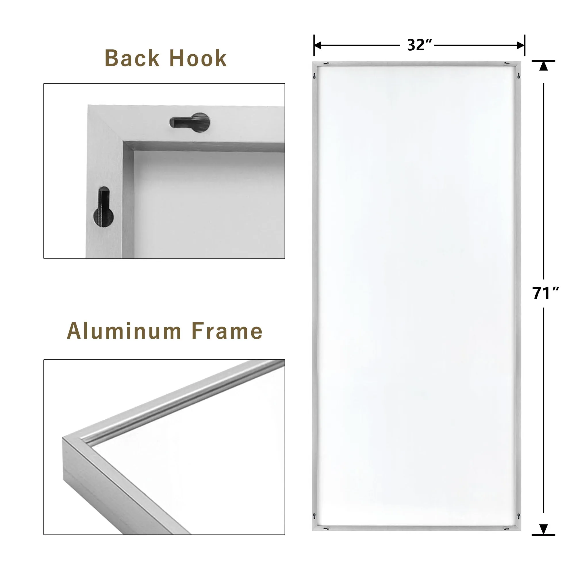 71-in H x 31-in W Metal Framed Full Length Oversized Mirror