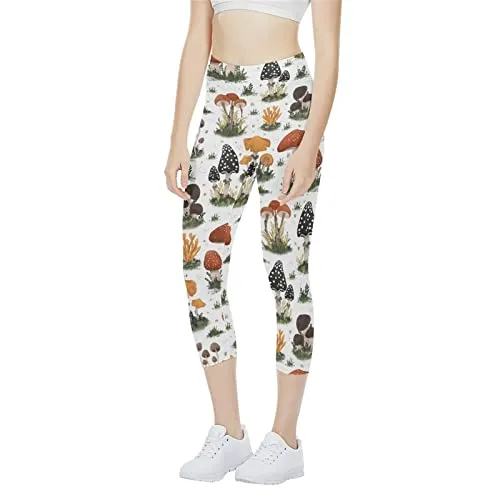 AFPANQZ Mushroom Leggings for Womens Girls High Waist Leggings for Women Athletic Pants Tummy Control Butt Lift Tight Yoga Pants Women's Outdoor Athletic Leggings Capri L
