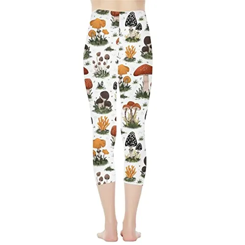 AFPANQZ Mushroom Leggings for Womens Girls High Waist Leggings for Women Athletic Pants Tummy Control Butt Lift Tight Yoga Pants Women's Outdoor Athletic Leggings Capri L