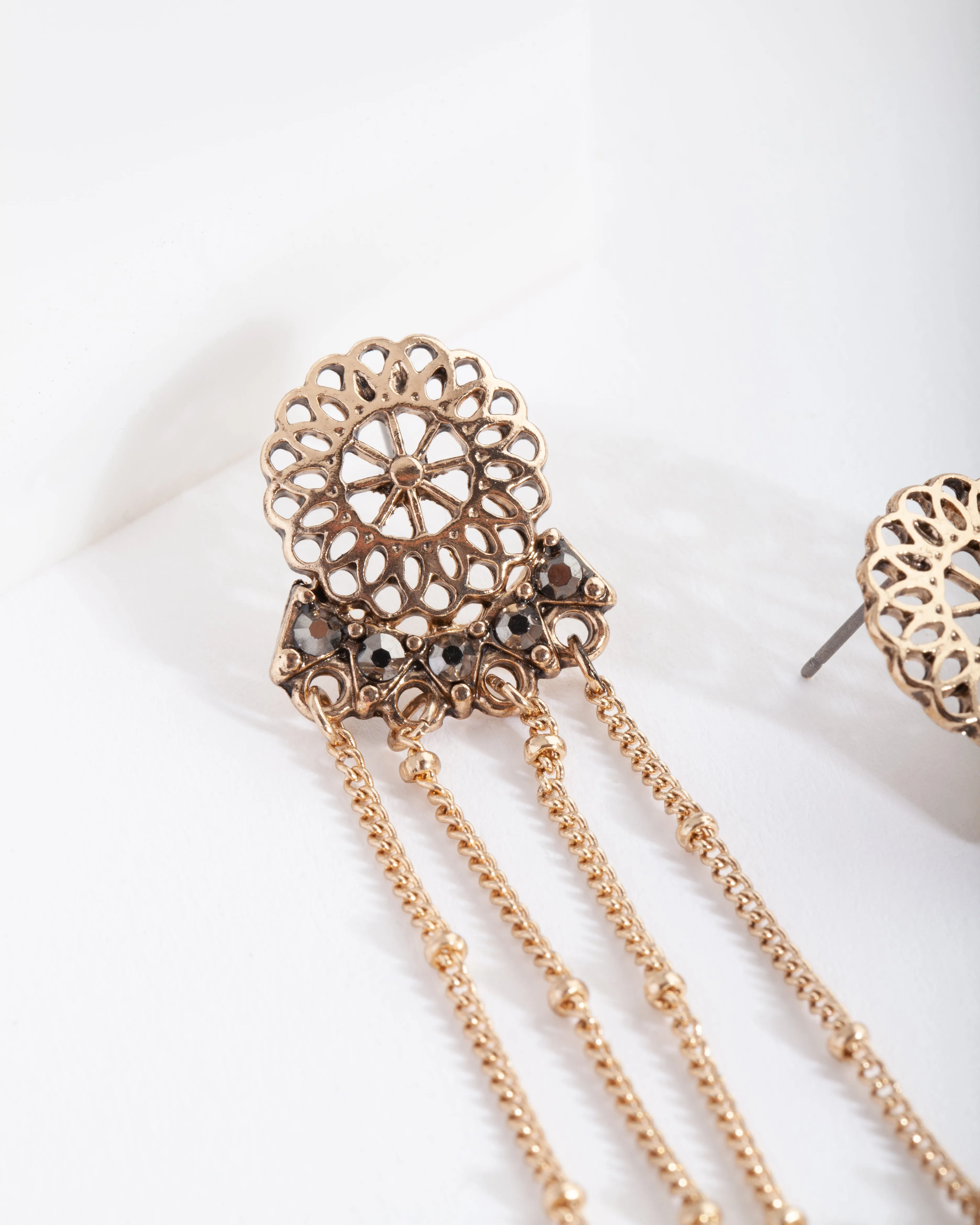 Antique Gold Diamante Chain Earrings