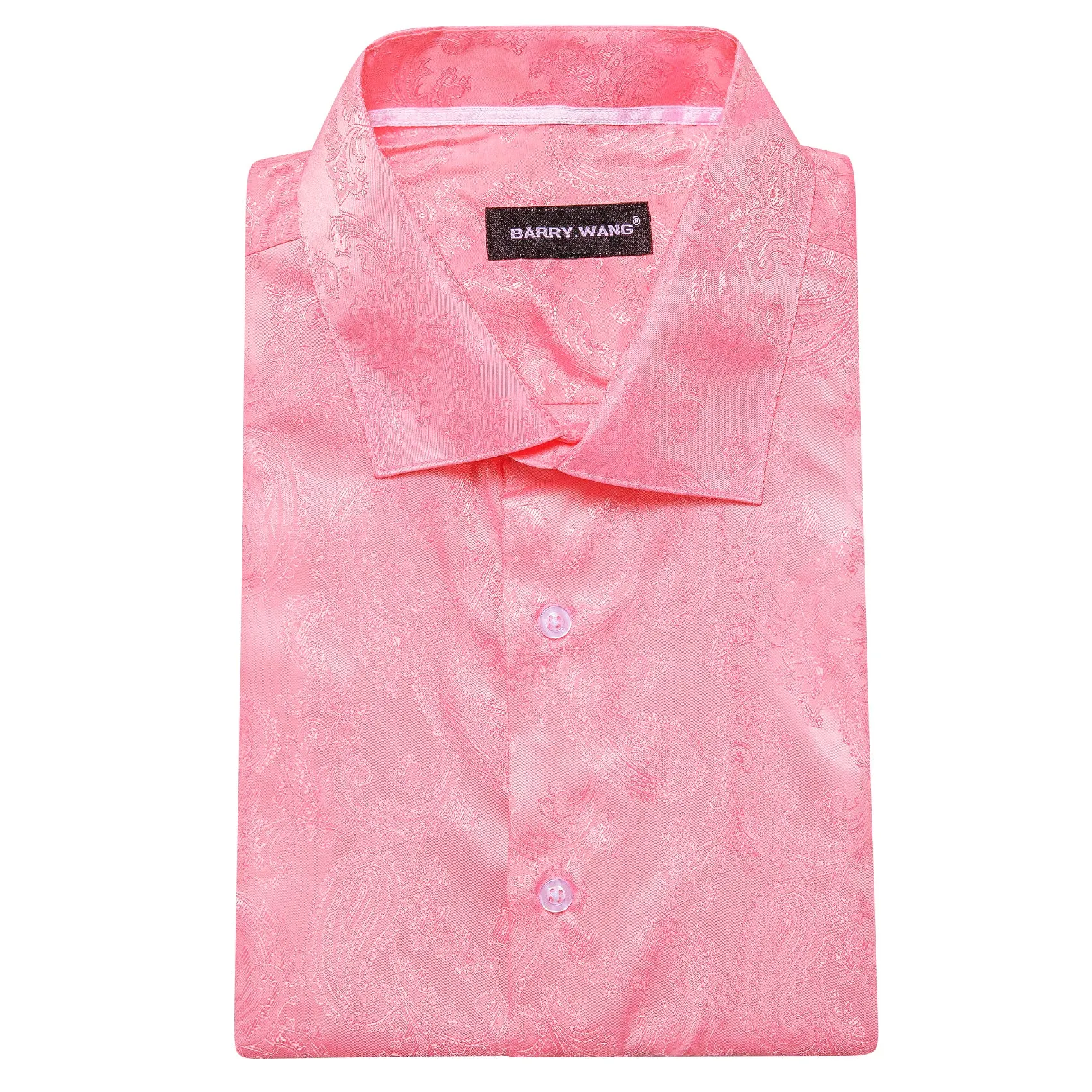 Barry Wang Button Down Shirt Men's Pink Paisley Silk Long Sleeve Shirt