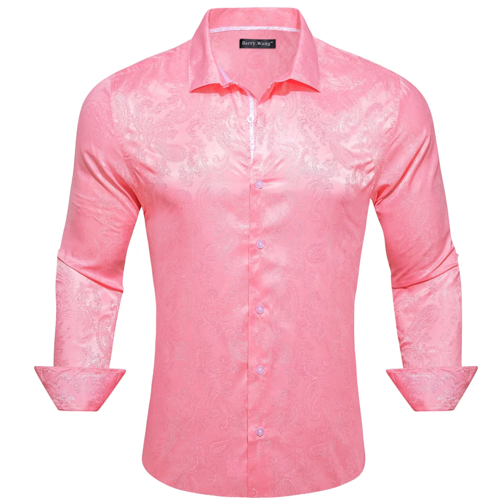 Barry Wang Button Down Shirt Men's Pink Paisley Silk Long Sleeve Shirt