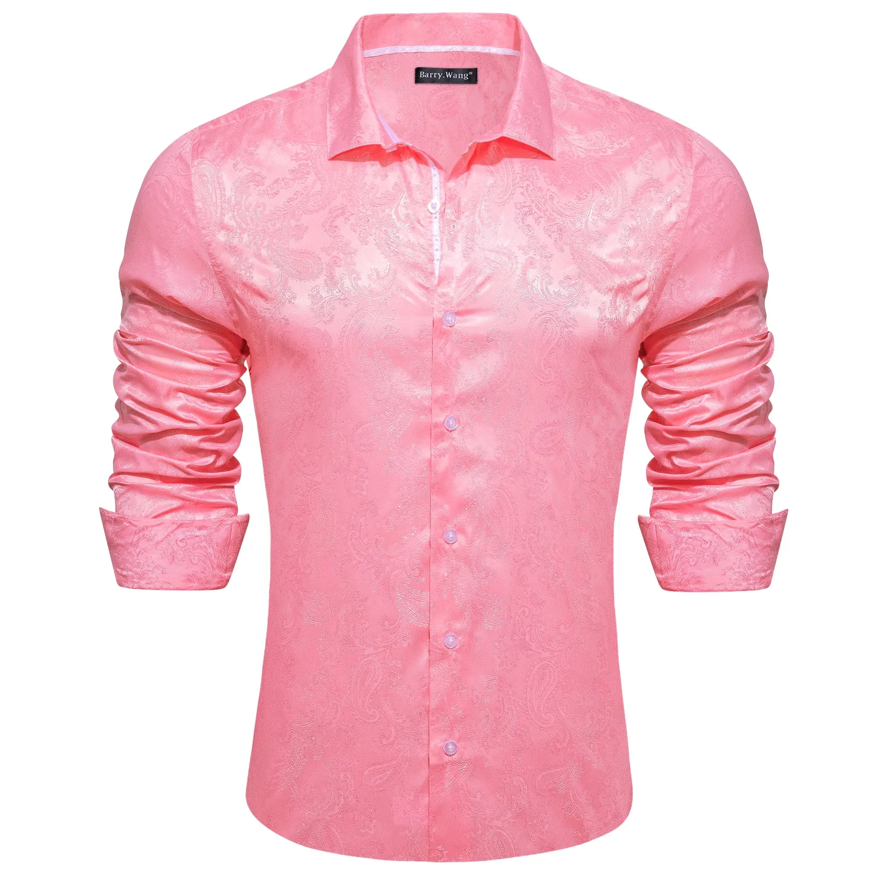 Barry Wang Button Down Shirt Men's Pink Paisley Silk Long Sleeve Shirt