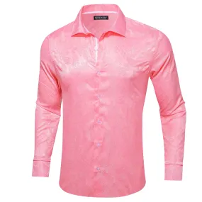 Barry Wang Button Down Shirt Men's Pink Paisley Silk Long Sleeve Shirt