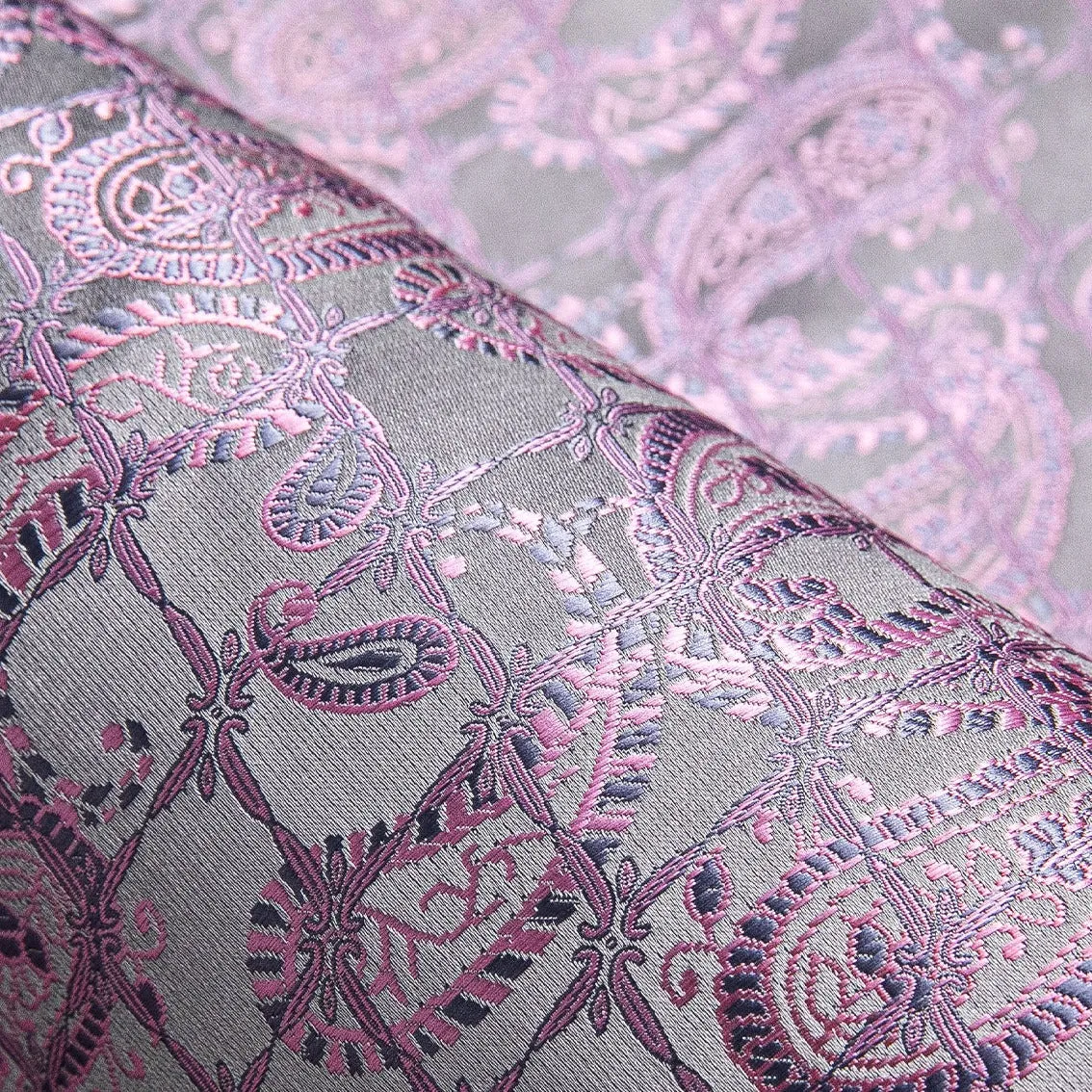 Barry Wang Silver Pink Shirts Novelty Purple Paisley Jacquard Shirt