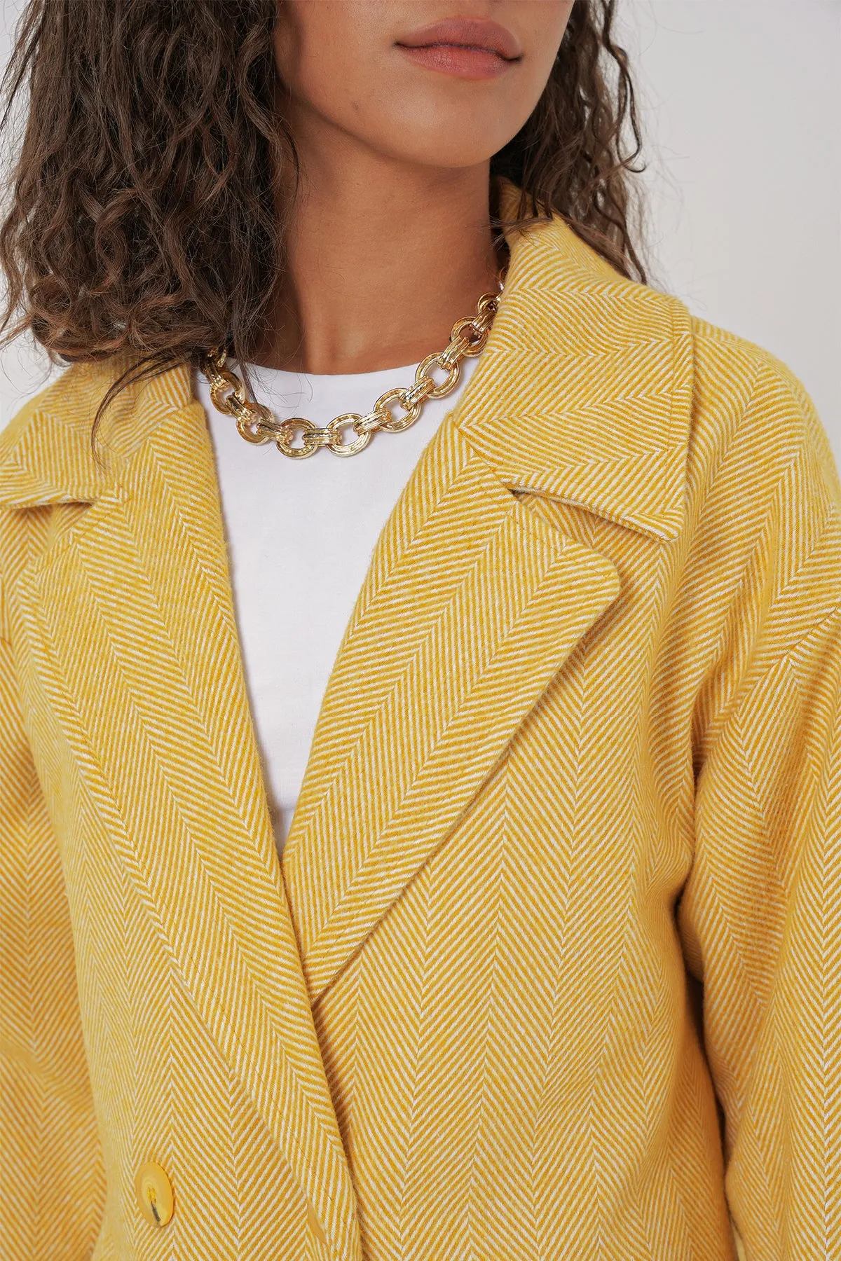 BGD Women Oversize Wide Cut Wool Long Coat - Yellow - Everett