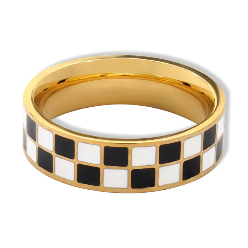 Black and White Checkered Fashion Ring