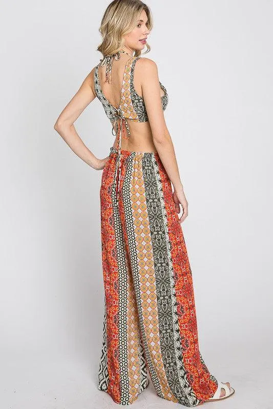 boho multi pattern cutout jumpsuit