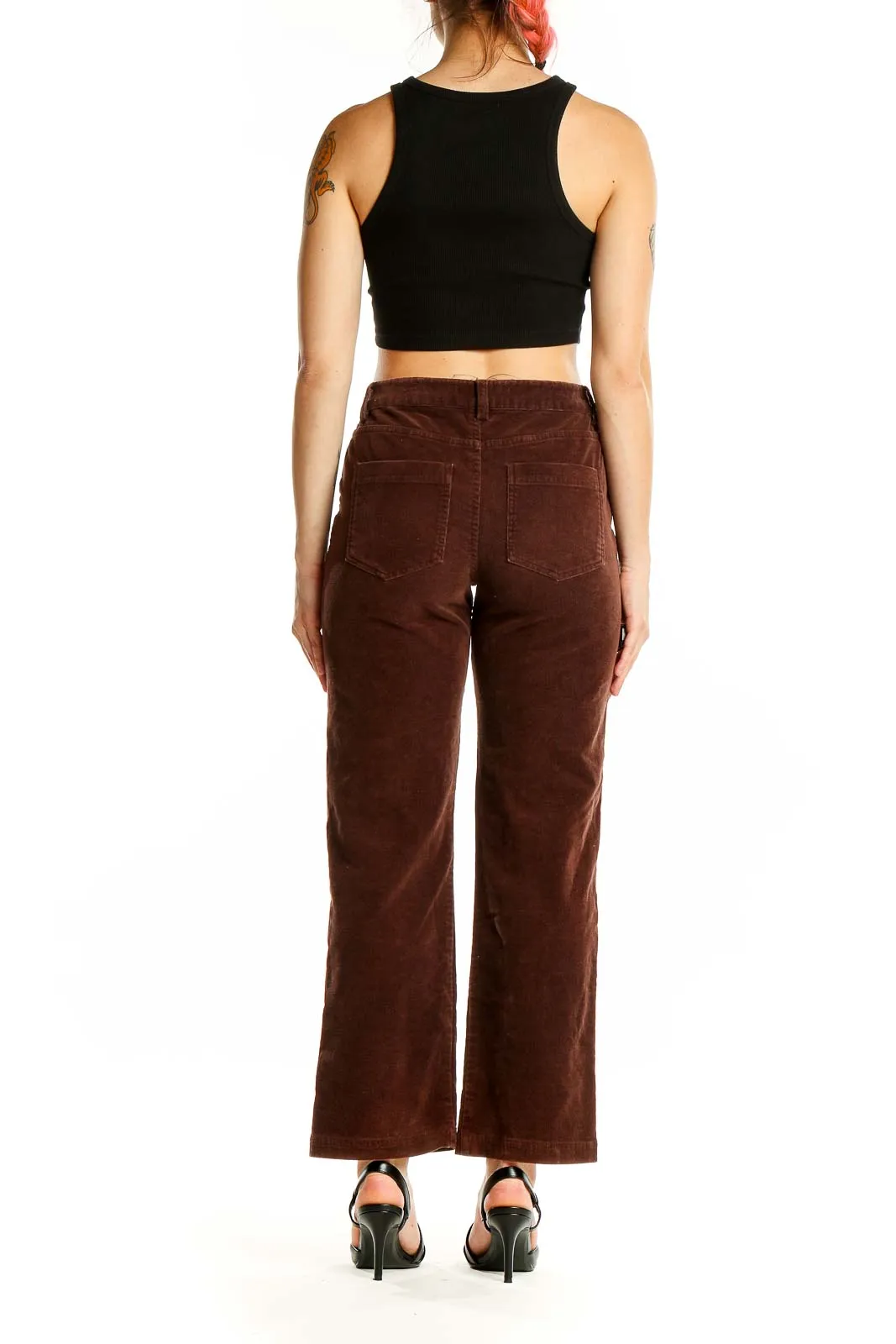 Brown Corduroy Wide-Leg Pants