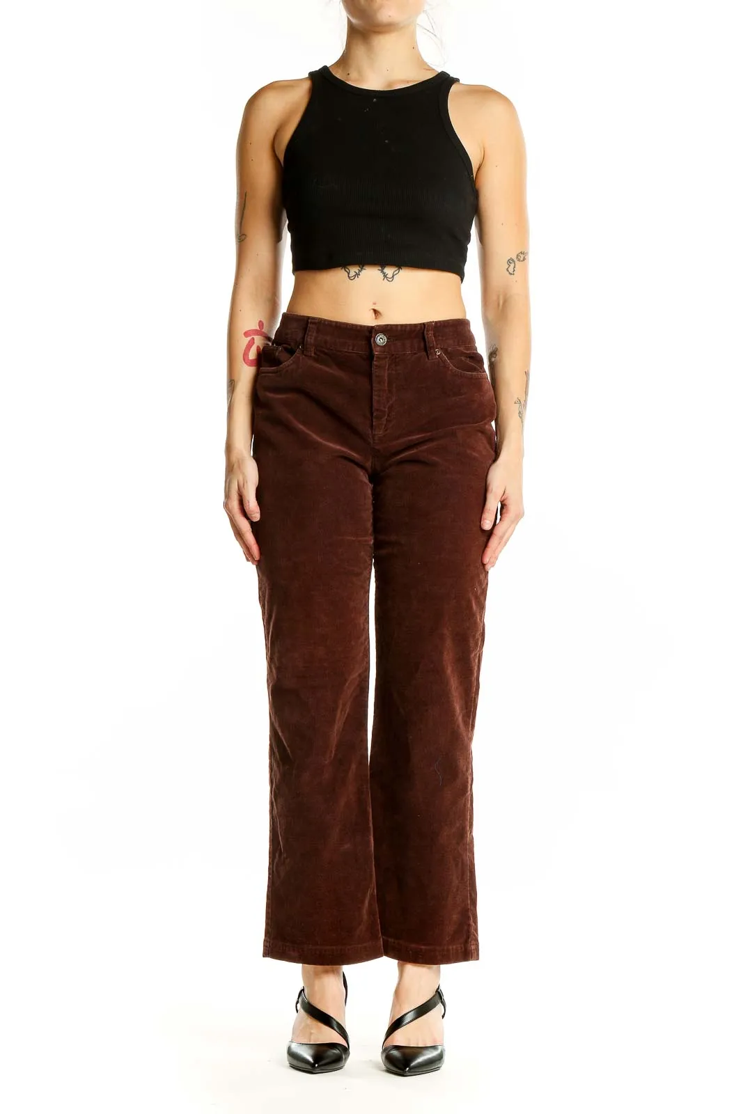 Brown Corduroy Wide-Leg Pants