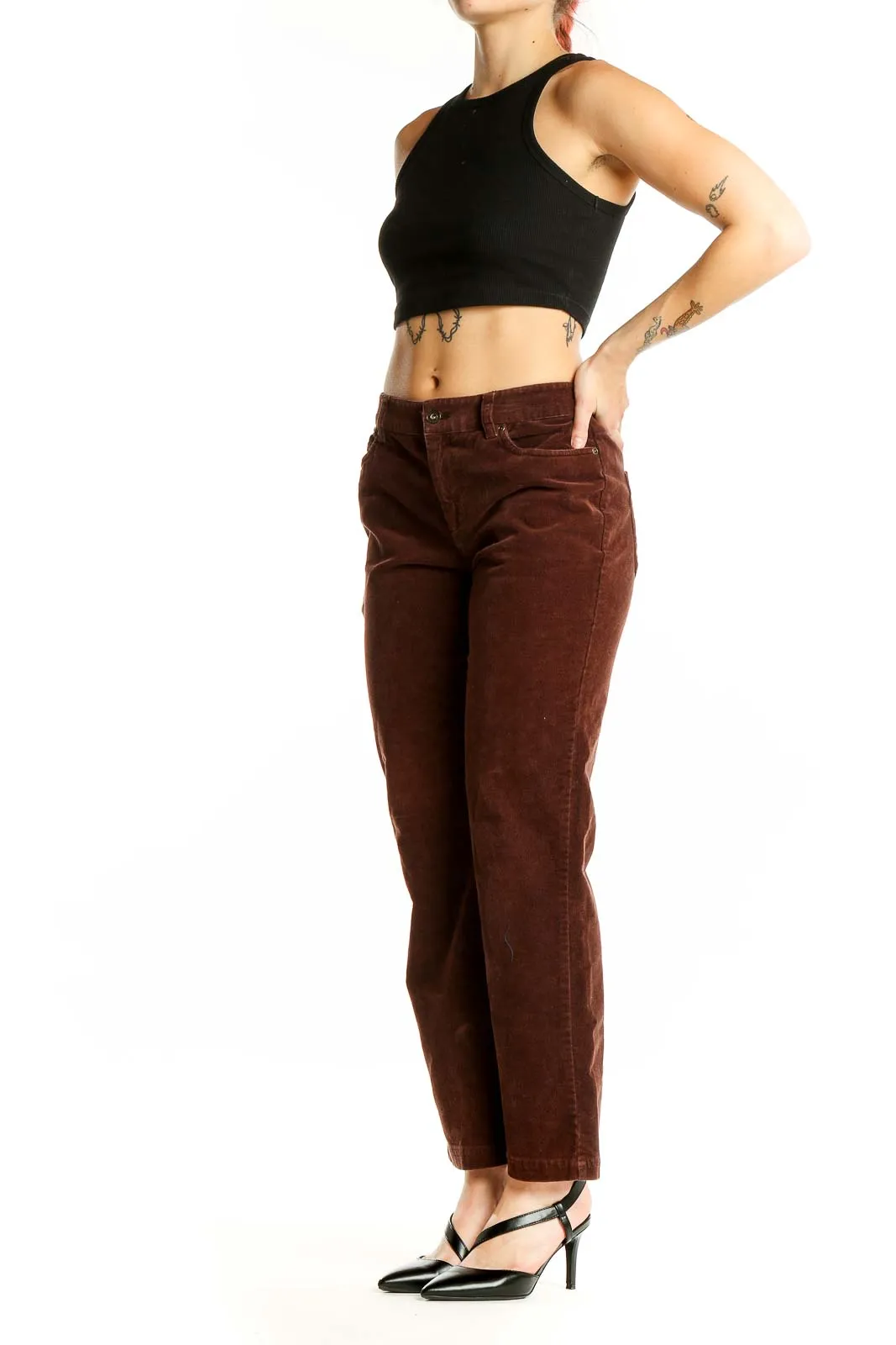 Brown Corduroy Wide-Leg Pants
