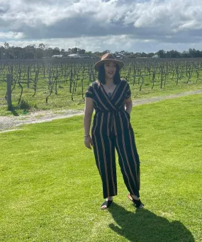 CASEY Striped Jumpsuit full length pants 2 colours- Caramello Stripe & Navy Blue Stripe