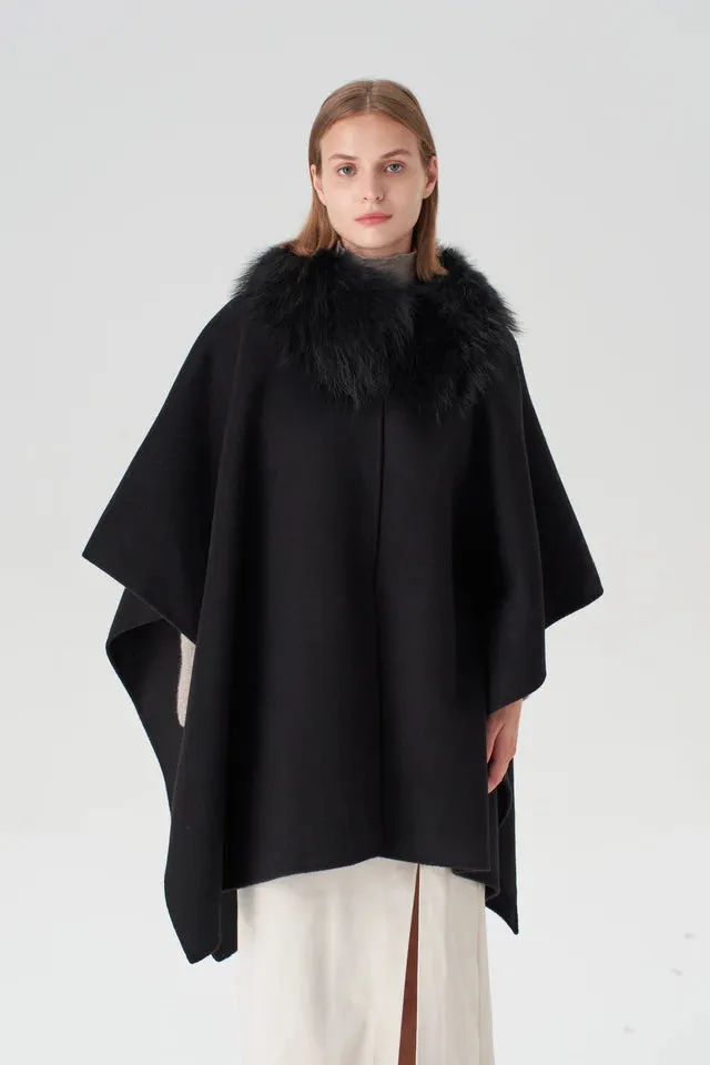 Cashmere Cape with Detachable Fur Collar |  Colors