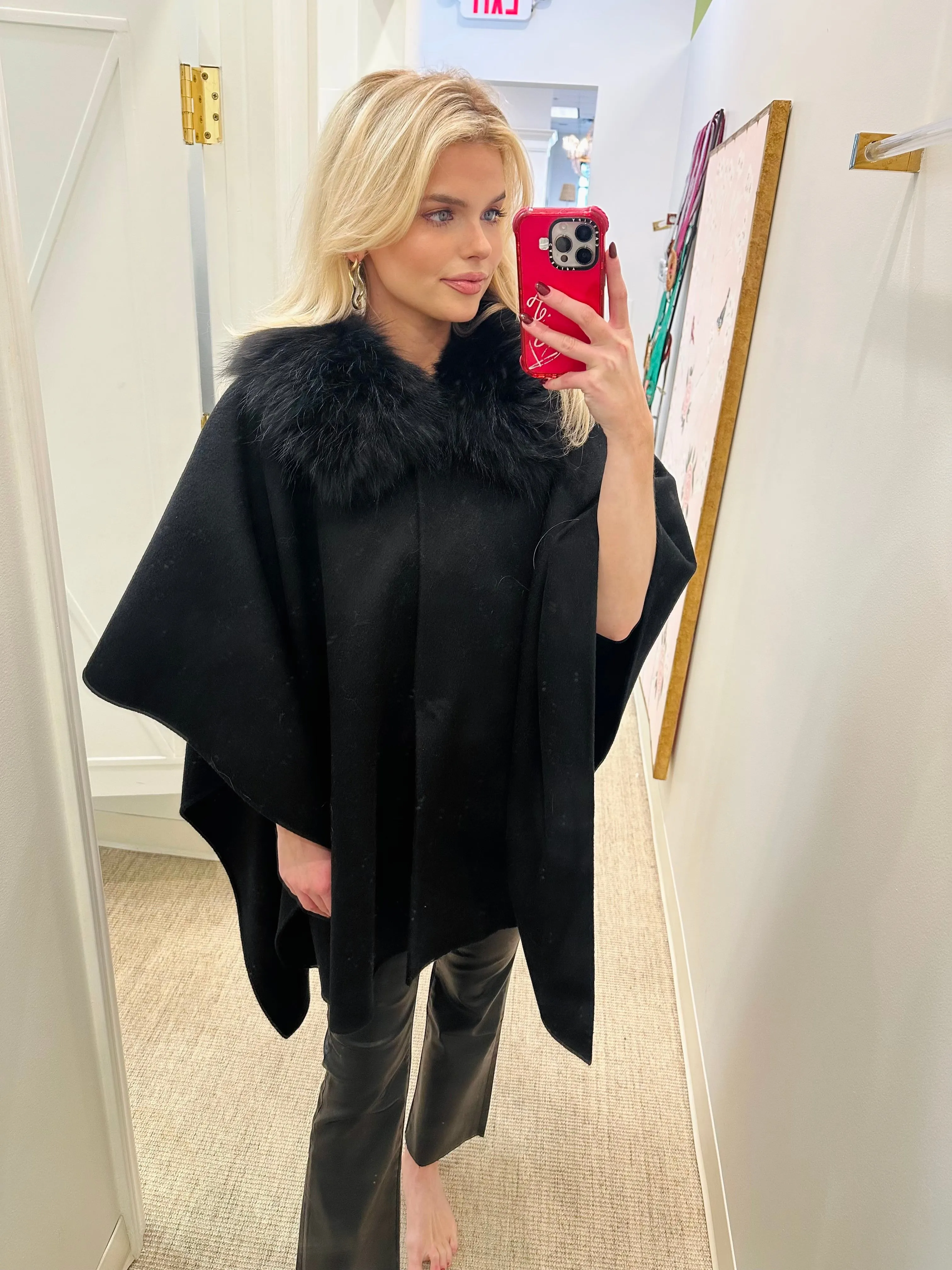 Cashmere Cape with Detachable Fur Collar |  Colors