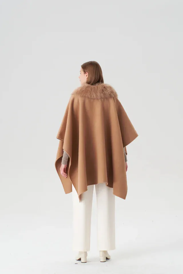 Cashmere Cape with Detachable Fur Collar |  Colors