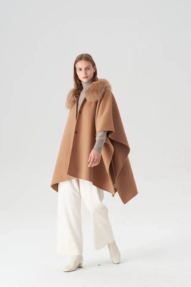 Cashmere Cape with Detachable Fur Collar |  Colors