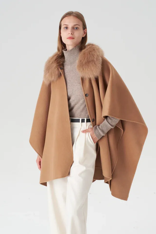 Cashmere Cape with Detachable Fur Collar |  Colors
