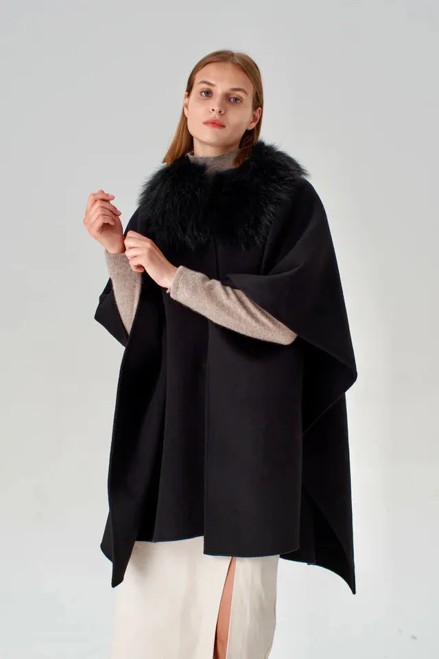 Cashmere Cape with Detachable Fur Collar |  Colors