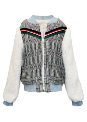 CHECK BOMBER JACKET W/ SHERPA SLEEVES (A33233)
