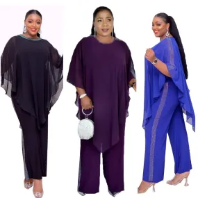 Chiffon poncho and sequin jumpsuit