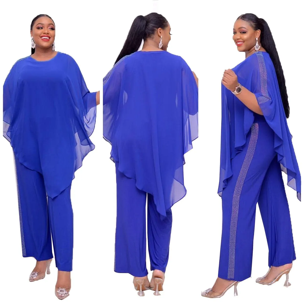 Chiffon poncho and sequin jumpsuit