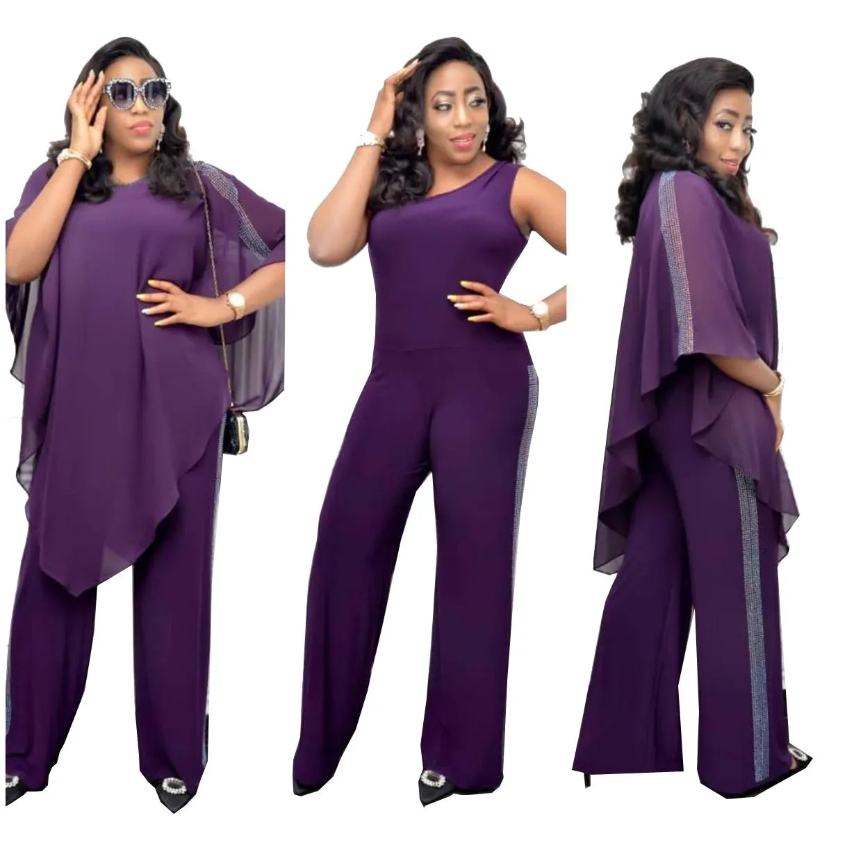 Chiffon poncho and sequin jumpsuit