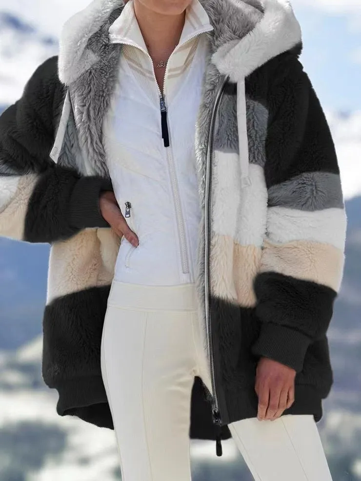 Coat Casual Teddy Jacket Warm Thick Fleece Faux Fur Coat Plush Plus Size Hooded Zipper Clothing