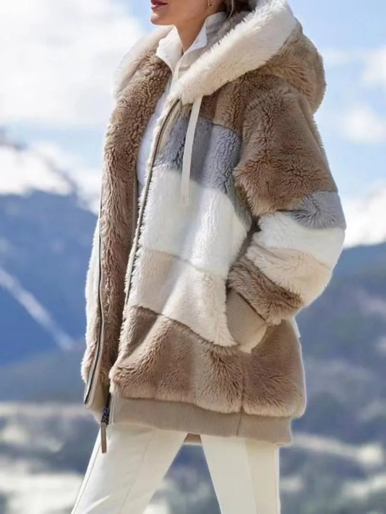 Coat Casual Teddy Jacket Warm Thick Fleece Faux Fur Coat Plush Plus Size Hooded Zipper Clothing