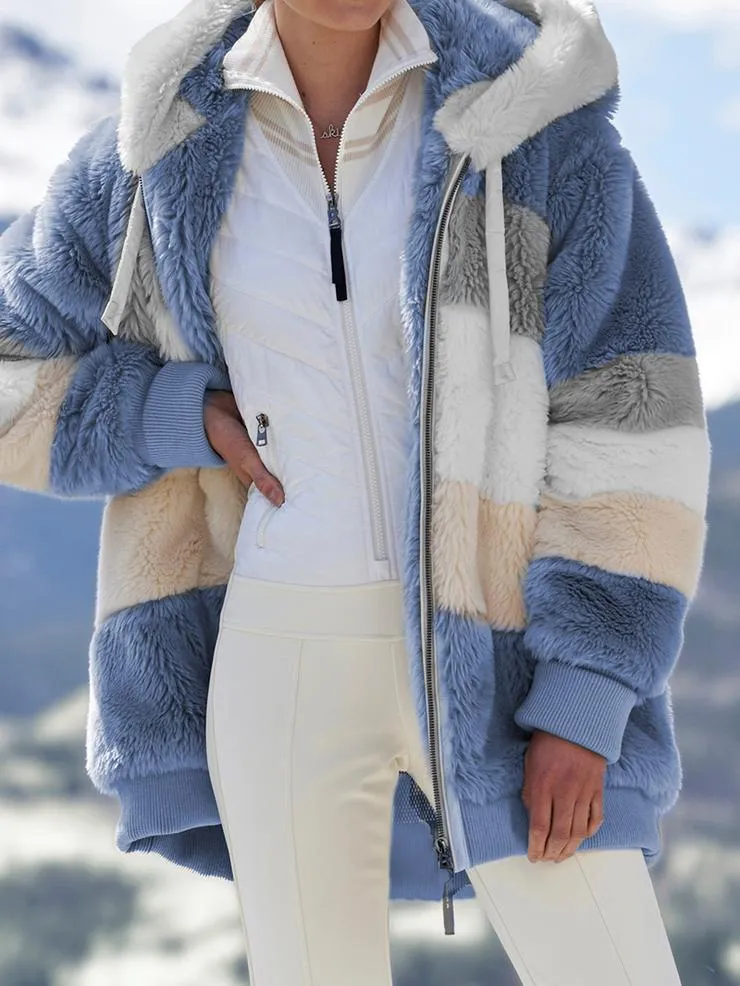 Coat Casual Teddy Jacket Warm Thick Fleece Faux Fur Coat Plush Plus Size Hooded Zipper Clothing