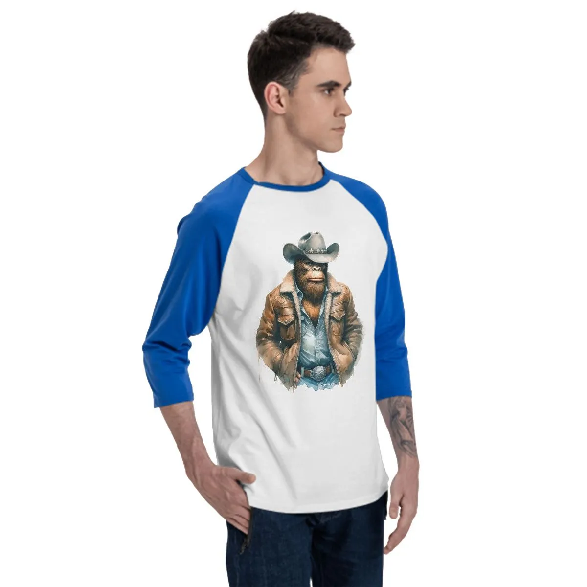 Cowboy Bigfoot, Sasquatch, 3/4 Sleeve Baseball Shirt