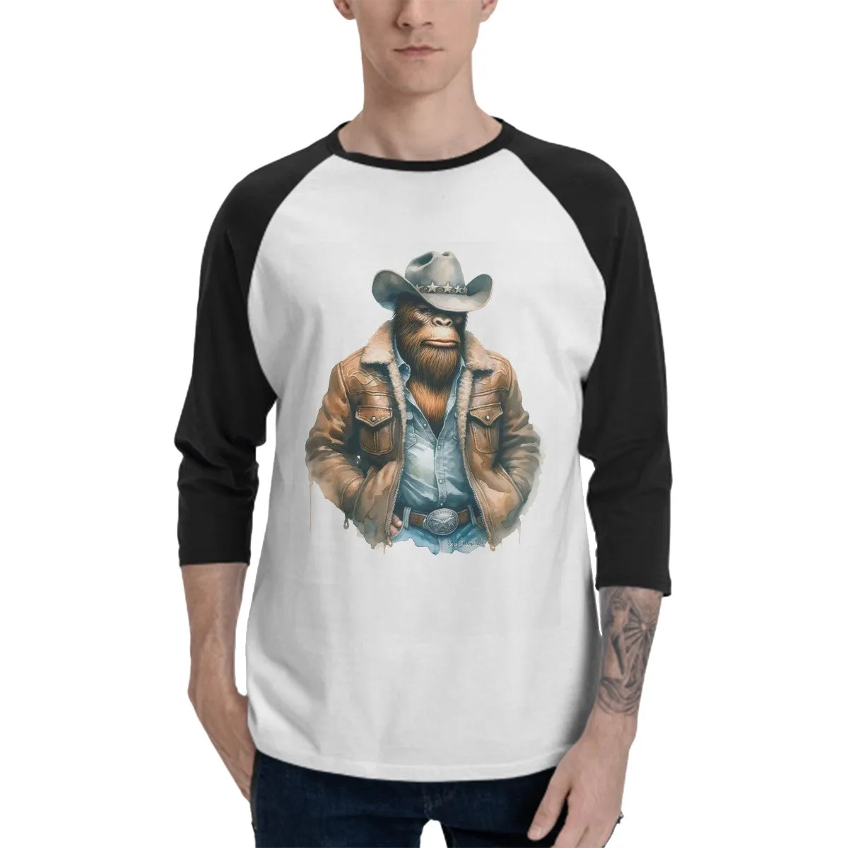 Cowboy Bigfoot, Sasquatch, 3/4 Sleeve Baseball Shirt
