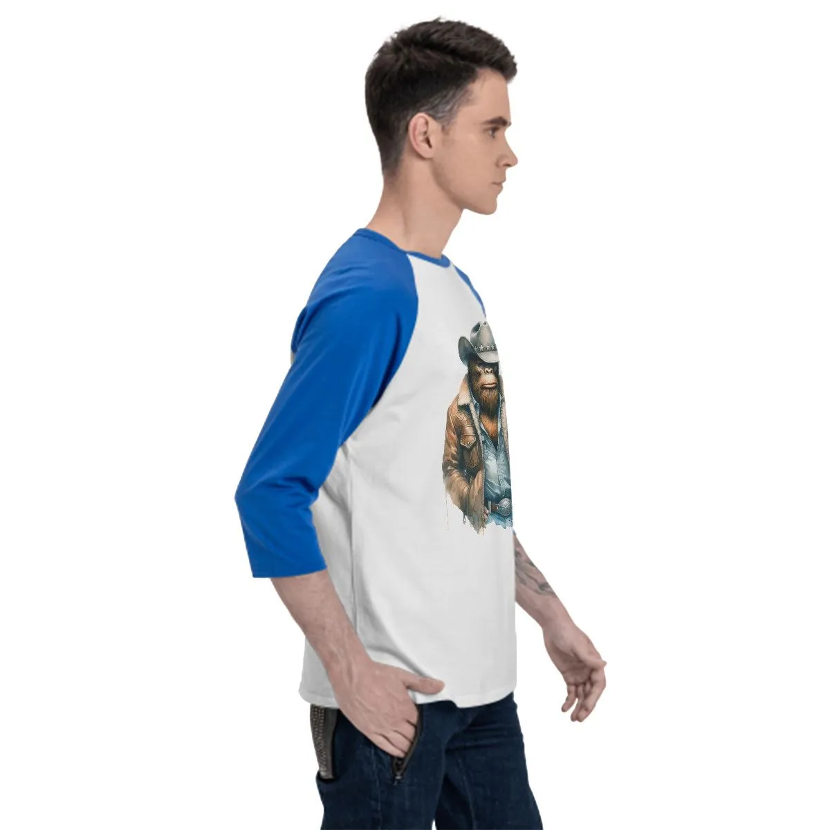 Cowboy Bigfoot, Sasquatch, 3/4 Sleeve Baseball Shirt