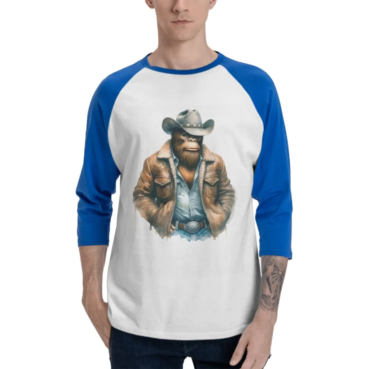 Cowboy Bigfoot, Sasquatch, 3/4 Sleeve Baseball Shirt