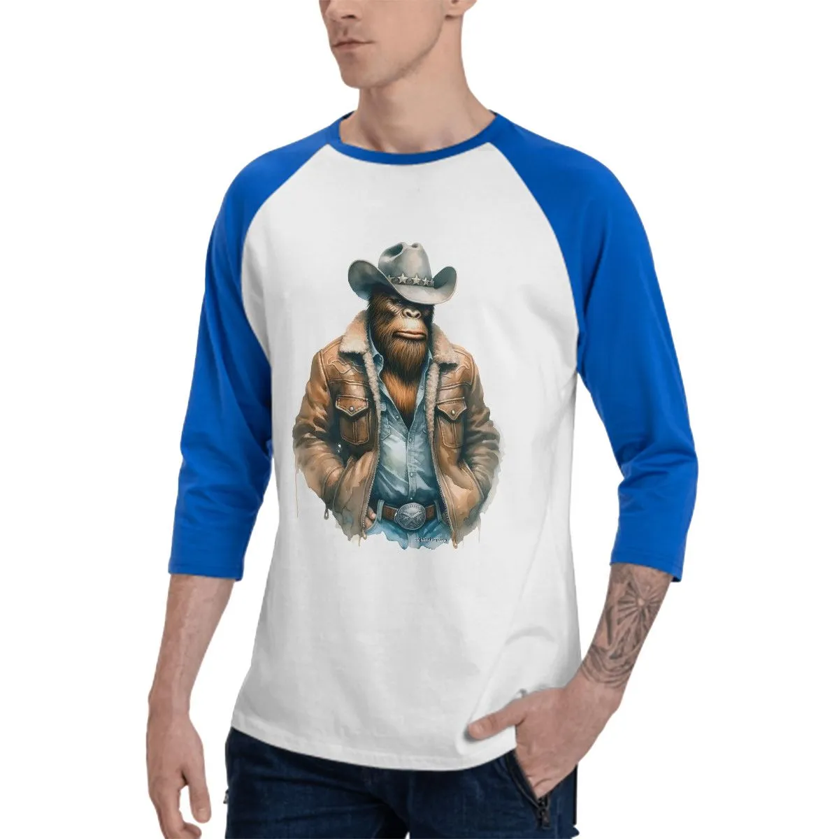 Cowboy Bigfoot, Sasquatch, 3/4 Sleeve Baseball Shirt