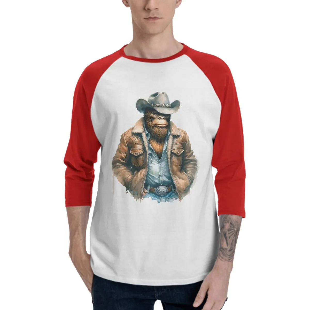 Cowboy Bigfoot, Sasquatch, 3/4 Sleeve Baseball Shirt