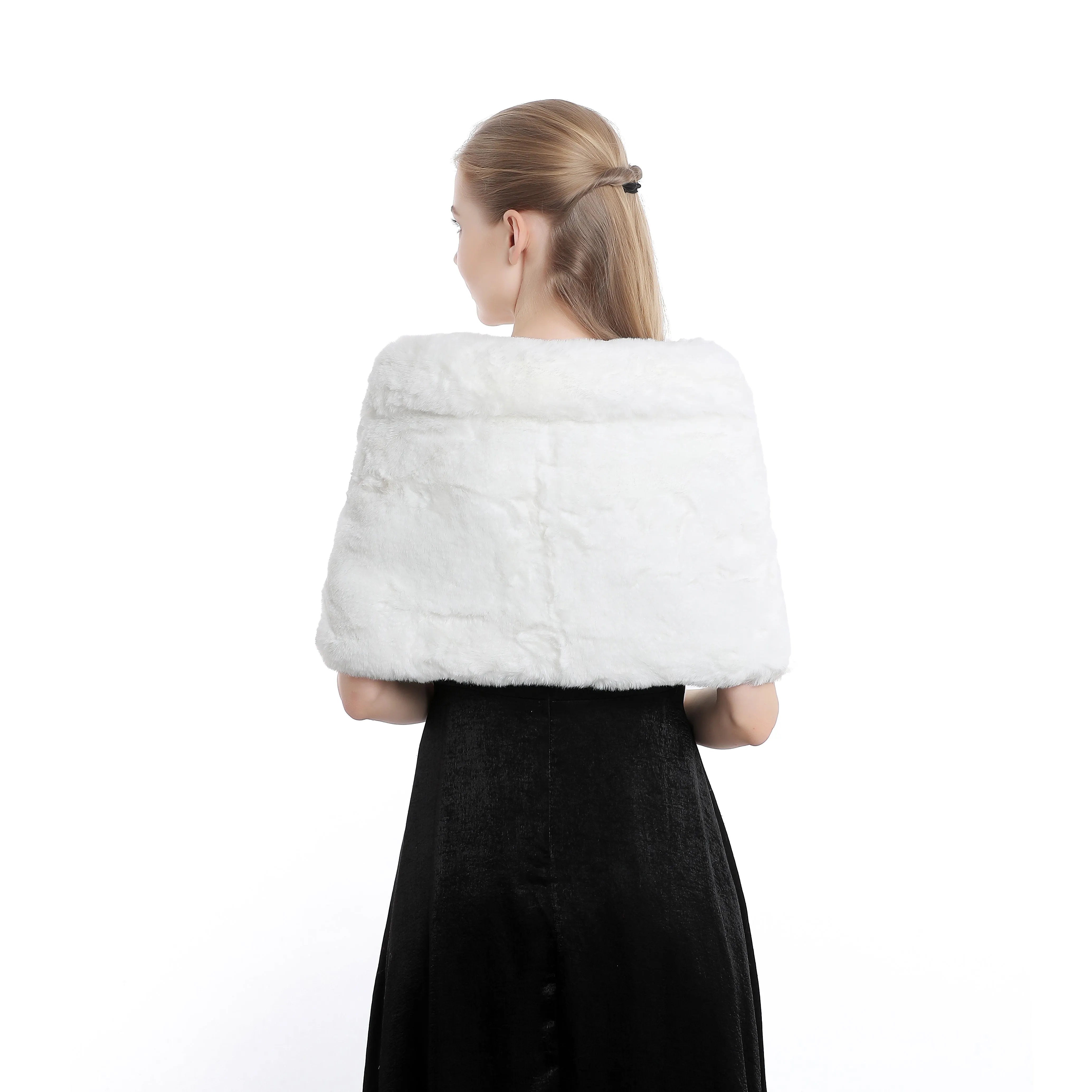 Cream Fur Shawl With Collar