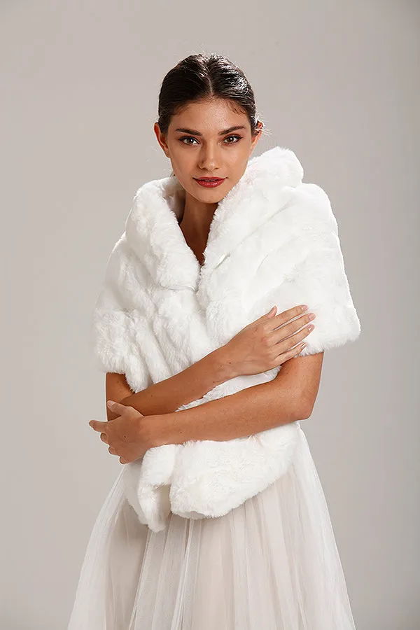Cream Fur Shawl With Collar