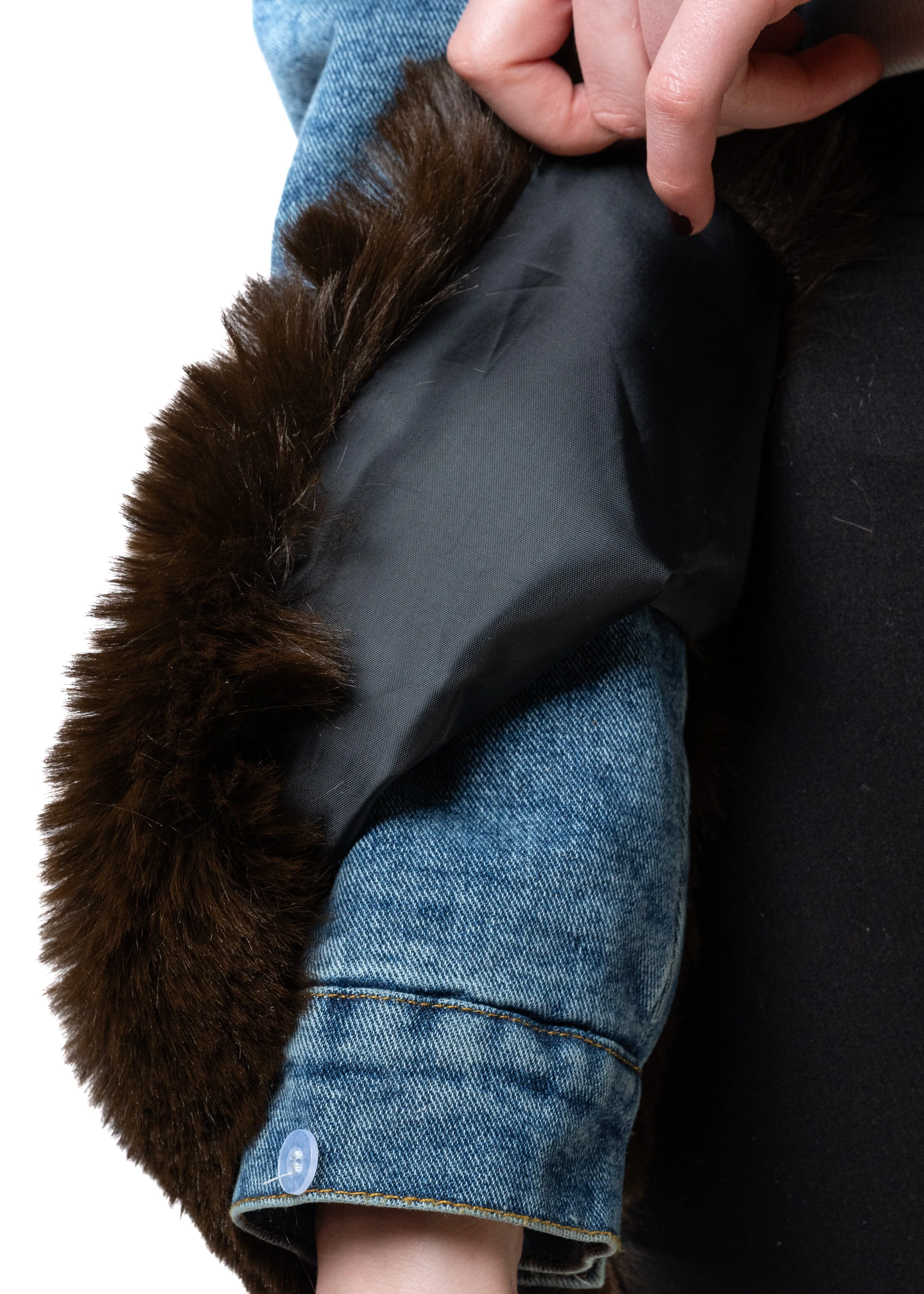 Cropped Denim Faux Fur Trimmed Jacket