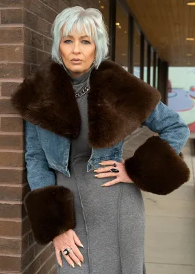 Cropped Denim Faux Fur Trimmed Jacket
