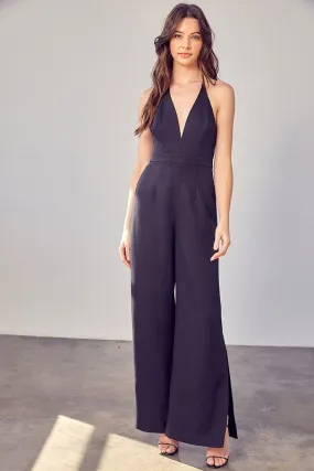 Deep V-Neck Wide Leg Jumpsuit