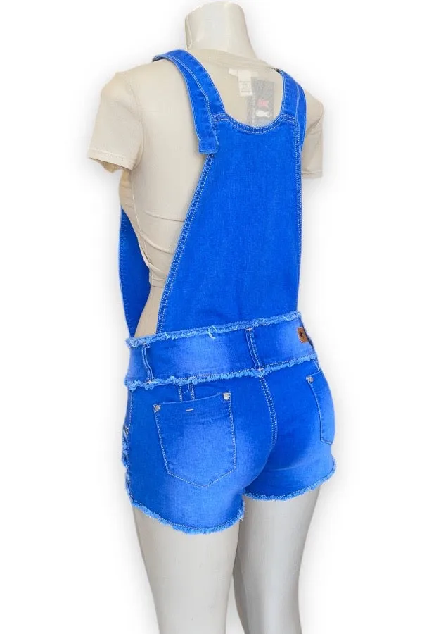 Distressed Denim Overall Shorts