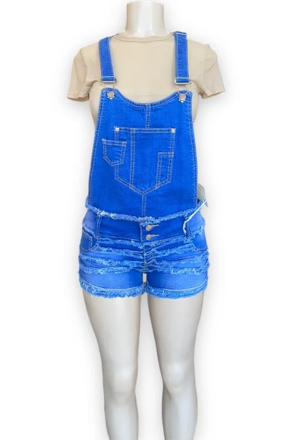 Distressed Denim Overall Shorts