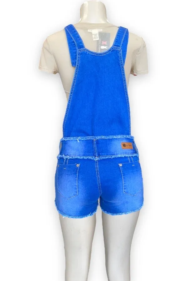 Distressed Denim Overall Shorts