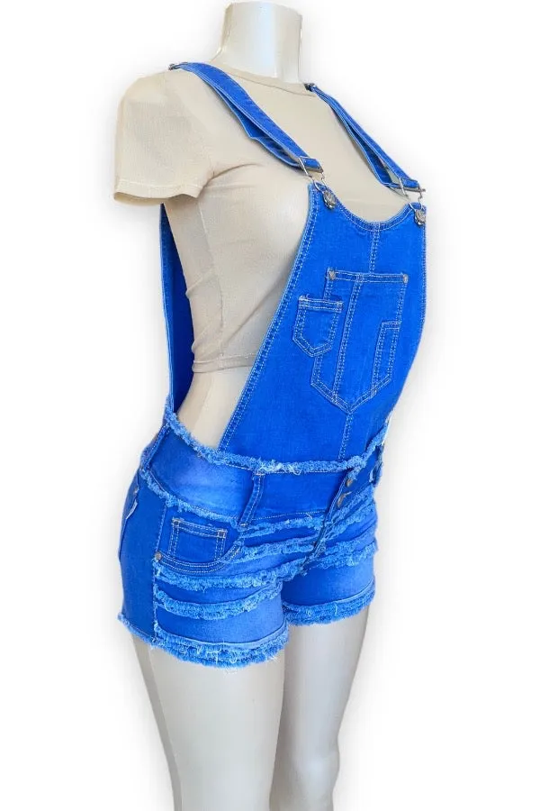 Distressed Denim Overall Shorts