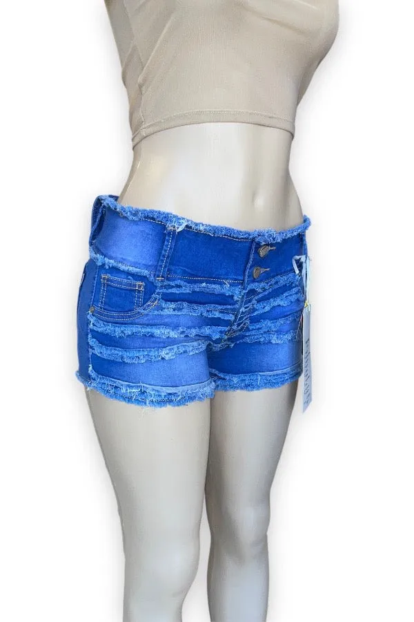 Distressed Denim Overall Shorts