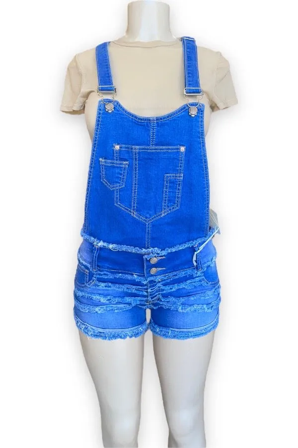 Distressed Denim Overall Shorts