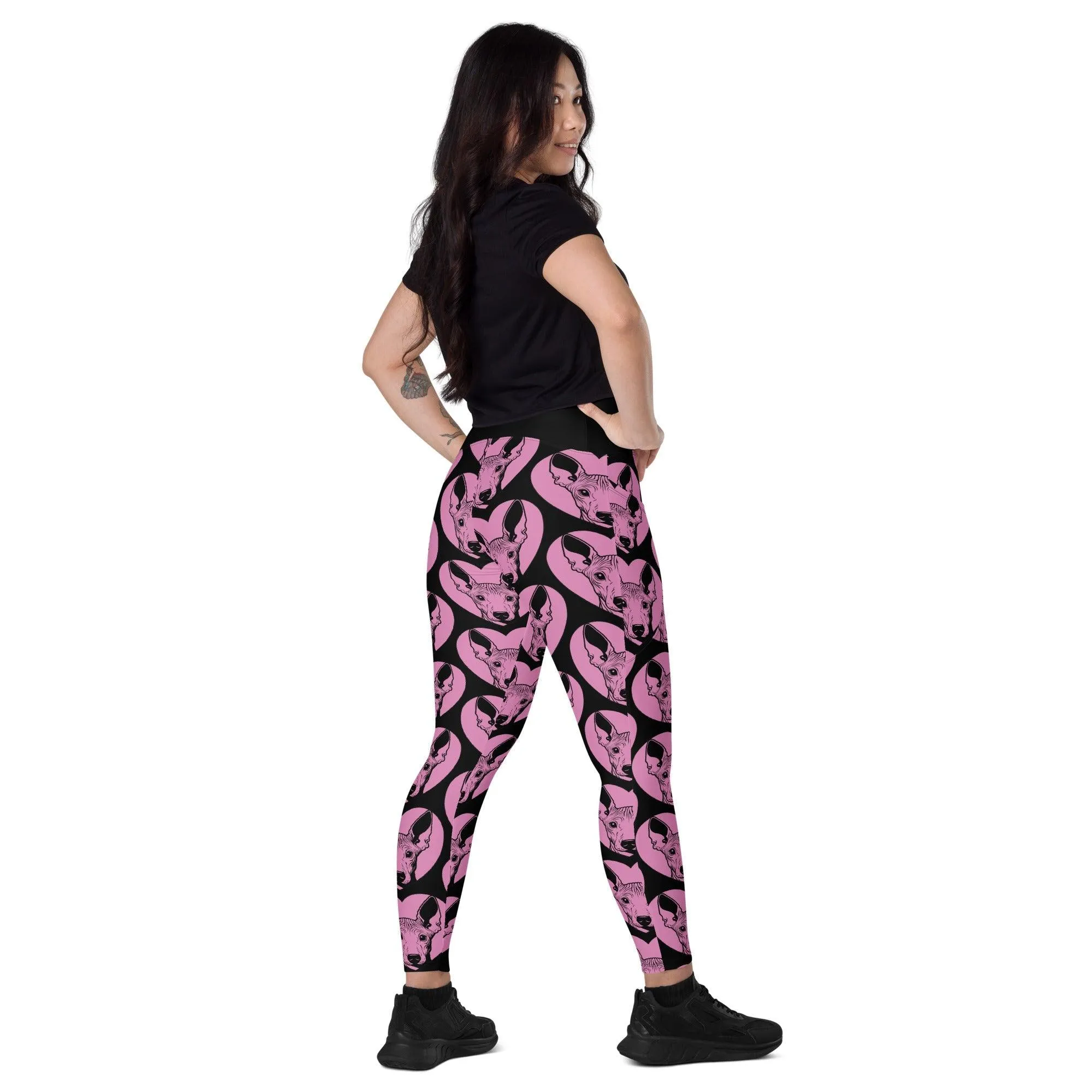 DOG BREED LEGGINGS with pockets - AMERICAN HAIRLESS TERRIER - HERTTAHOUND - pink