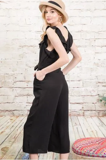 Ella Ruffled Sleeve Crop Jumpsuit (Black)