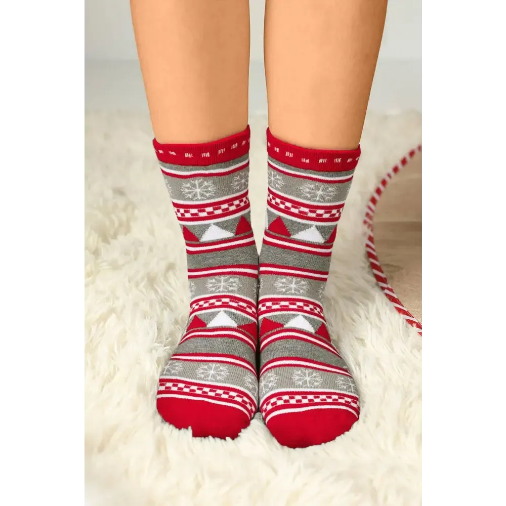 Fiery Red Christmas Snowflake Crew Socks in Luxury Fashion for Women
